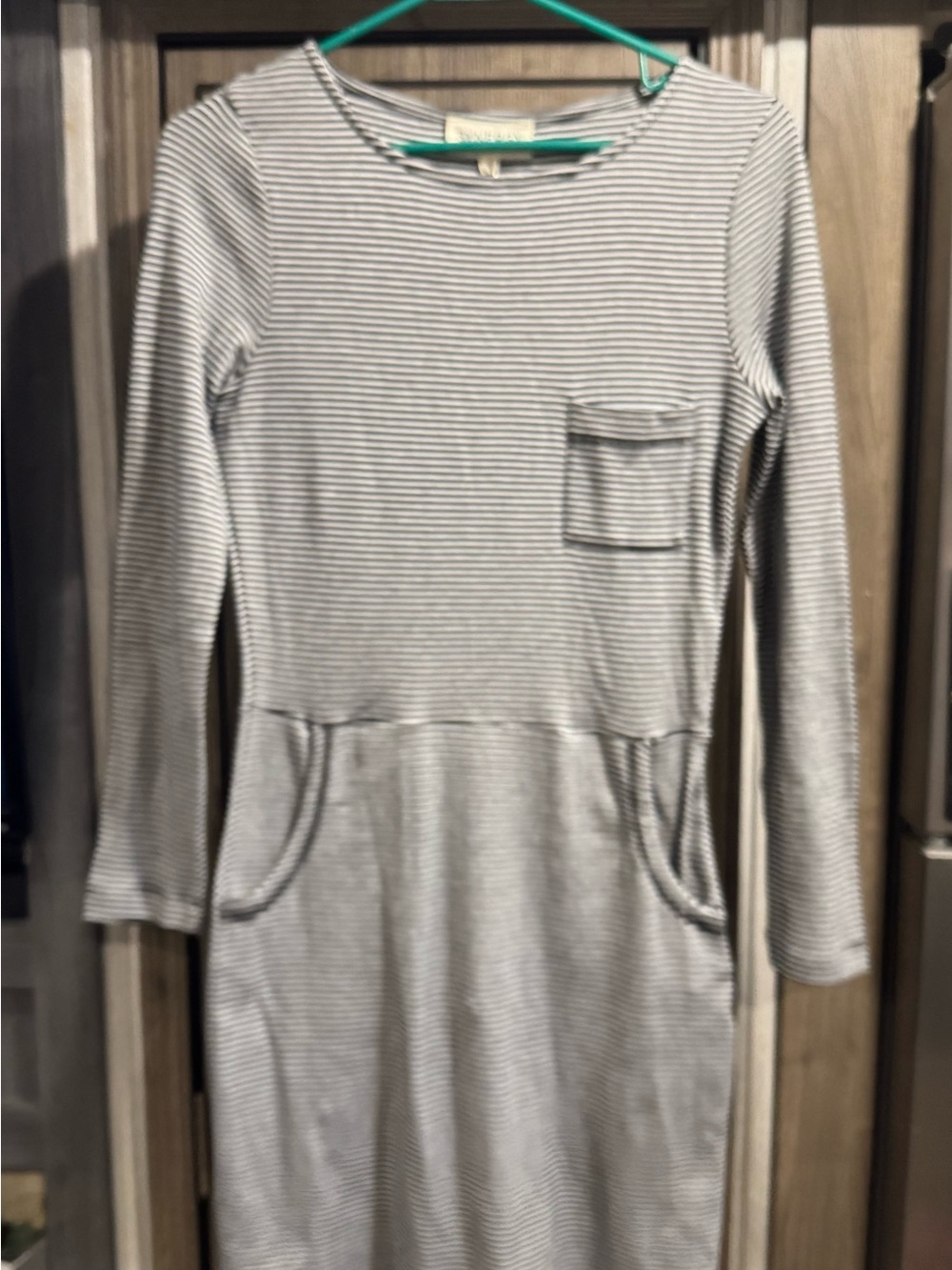 Synergy Organic Clothing Gray and White Striped Long-Sleeve Pocket Dress